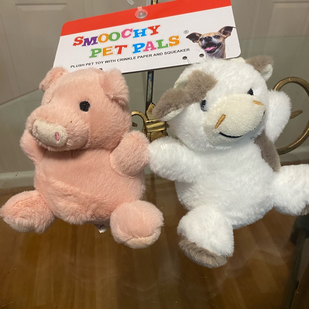 Smoochy Pet Pals ~SqueakyCrinkle Dog Toy. 5.5” Pig 🐷 And Cow 🐮